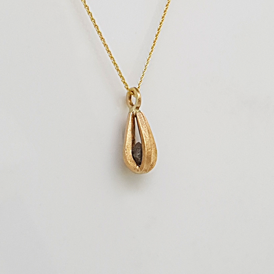 Dråbe halskæde m. rå diamant - 14k